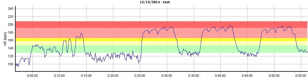 Fig. 3. Heart rate dynamics during training for the athlete L.M. 